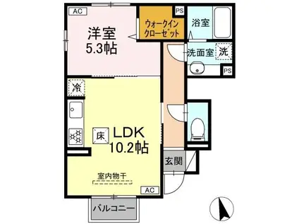ラピルデ小原田(1LDK/1階)の間取り写真