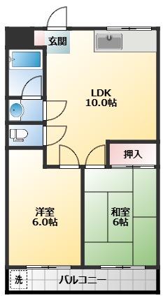 長尾マンション(2LDK/3階)の間取り写真