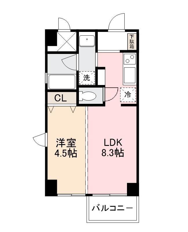 CORRIDOR西内町(1LDK/6階)の間取り写真