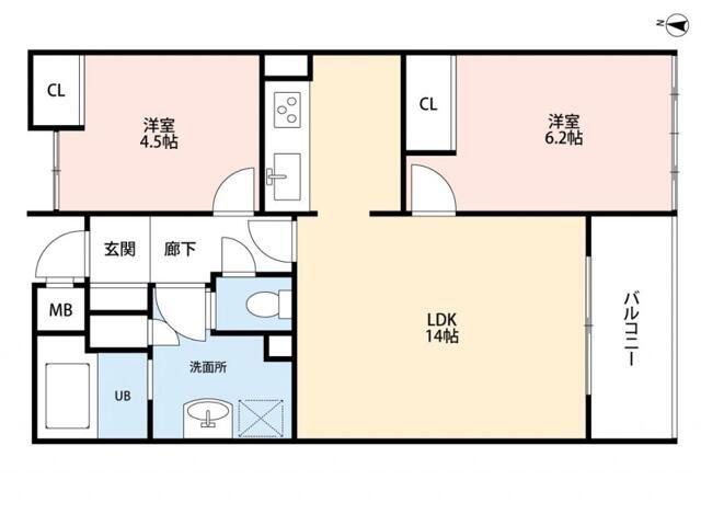 フロレスタ大倉山弐番館(2LDK/1階)の間取り写真