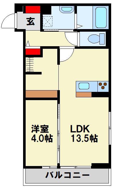 D-ROOM友田(1LDK/2階)の間取り写真