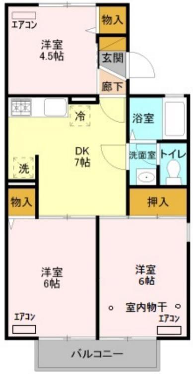 プリムヴェールA(3DK/1階)の間取り写真