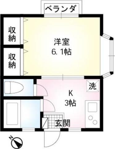 久保ハイツPII(1K/2階)の間取り写真