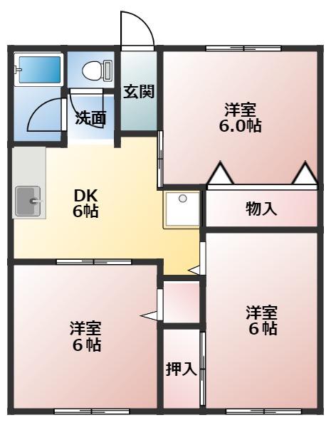 サンハイムHAMADA(3DK/1階)の間取り写真