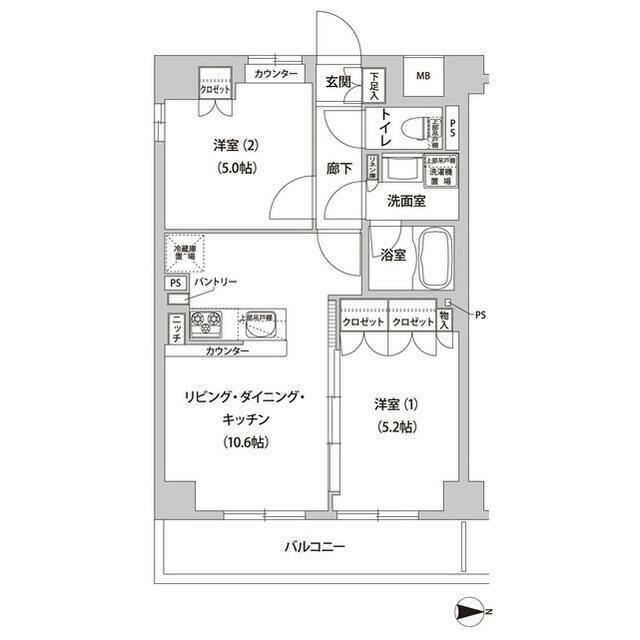ラ・ヴェリテ壱番館(2LDK/2階)の間取り写真