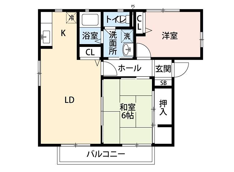 サンバリューA(2LDK/2階)の間取り写真