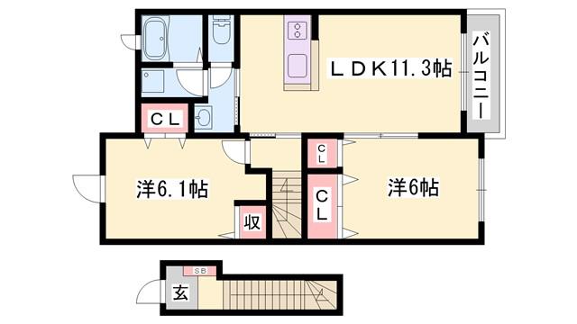 エステート 社I(2LDK/2階)の間取り写真
