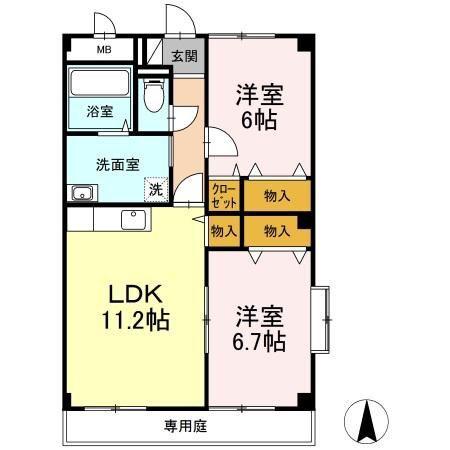 PLEIADES C棟(2LDK/1階)の間取り写真