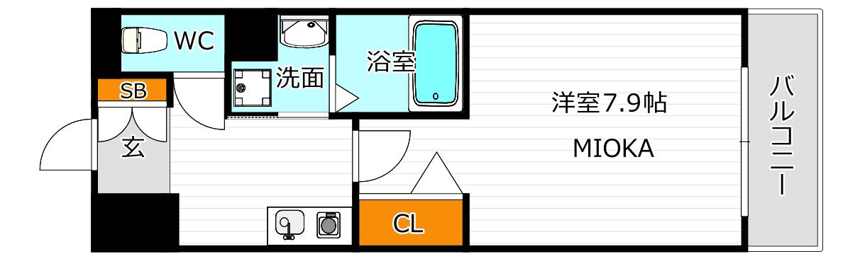 クローバー・ビュー上本町(1K/8階)の間取り写真