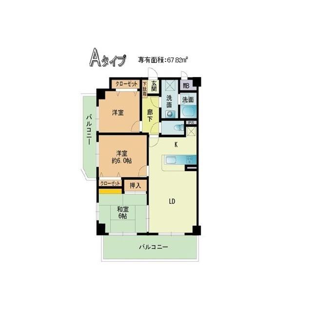 セザール姪浜(3LDK/2階)の間取り写真
