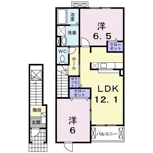 コーポ勢多V番館(2LDK/2階)の間取り写真