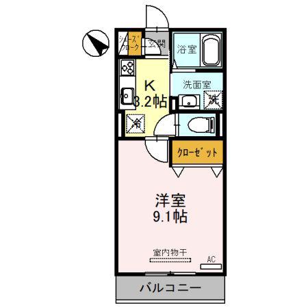 コリーヌヴェール上小(1K/3階)の間取り写真