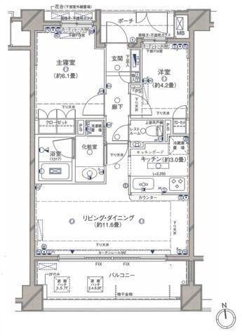 クレッセント武蔵小杉グランデイズ弐番館(2LDK/7階)の間取り写真