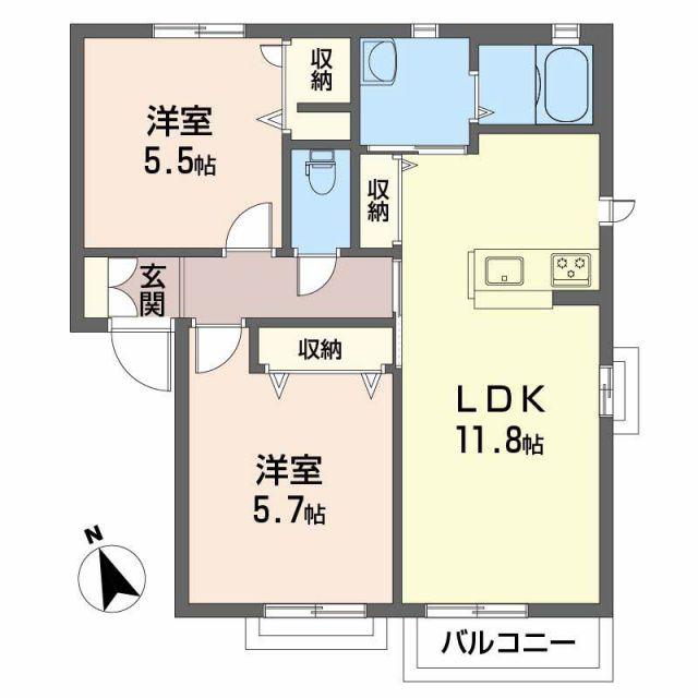 シャーメゾン国領 A棟(2LDK/1階)の間取り写真
