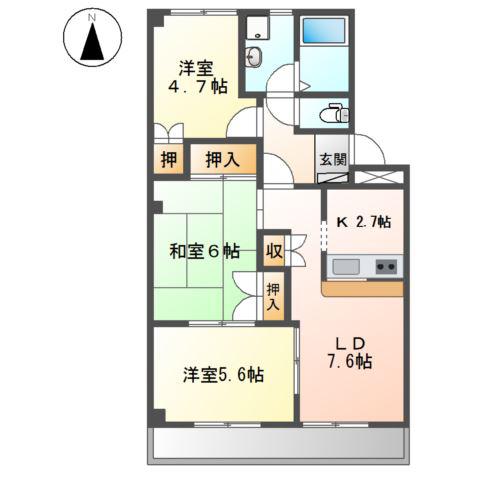 マロンステージB棟(3LDK/3階)の間取り写真