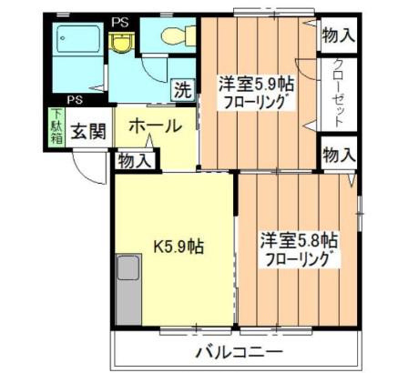 グリーンハイツA棟(2K/2階)の間取り写真