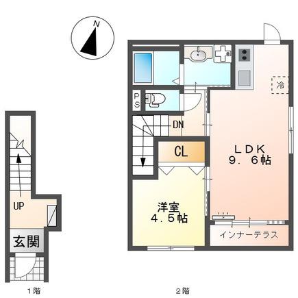 クレスト・若宮(1LDK/2階)の間取り写真