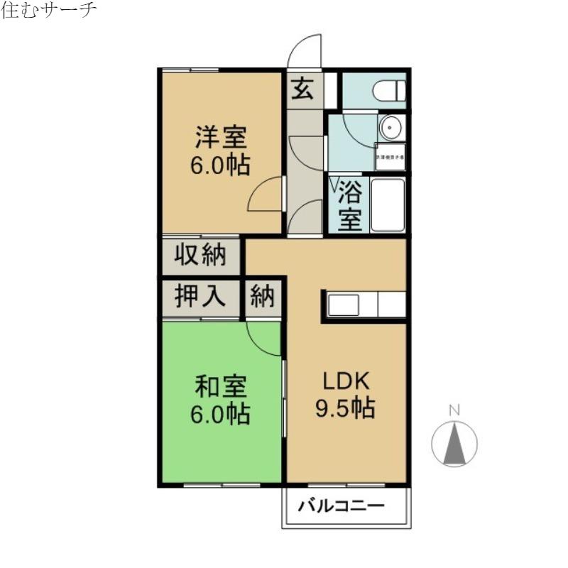 エルセントラル菰野(2LDK/1階)の間取り写真