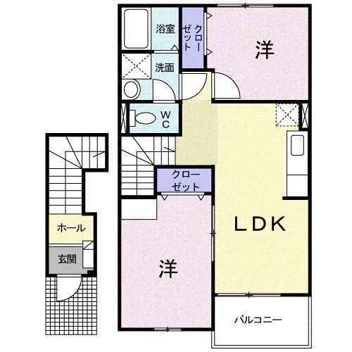 プリムローズヴィラA(2LDK/2階)の間取り写真