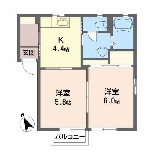 ドリーム仁井田B(2K/1階)の間取り写真