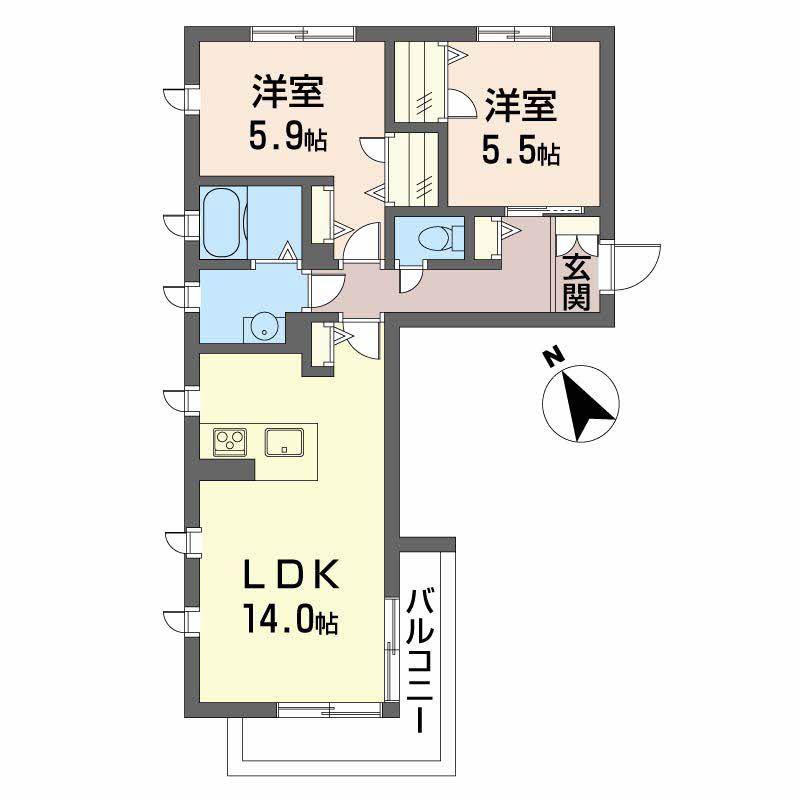 WINGCOURT F.R(2LDK/2階)の間取り写真