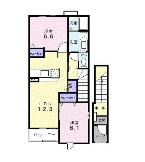 プラシード五番館(2LDK/2階)の間取り写真