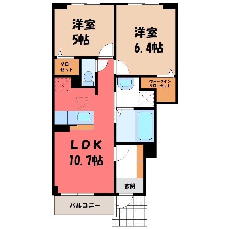カレント レジデンス 下増田II(2LDK/1階)の間取り写真