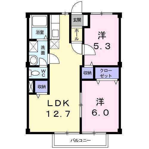 ニューシティノナカII(2LDK/2階)の間取り写真
