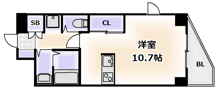CITY SPIRE上町台(1K/9階)の間取り写真