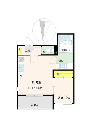 フェリーチェ四つ木(1LDK/2階)の間取り写真