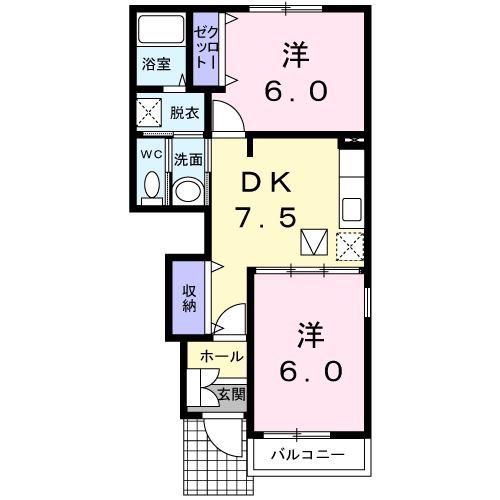 シエル・エトワレB(2DK/1階)の間取り写真