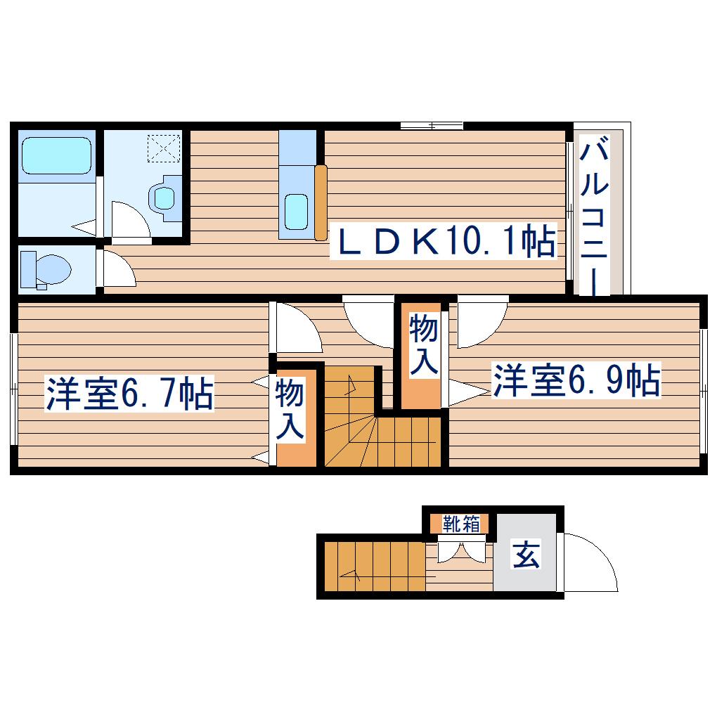 杜のコーポ(2LDK/2階)の間取り写真