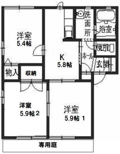 CHIC FAMILLE A棟(3DK/1階)の間取り写真