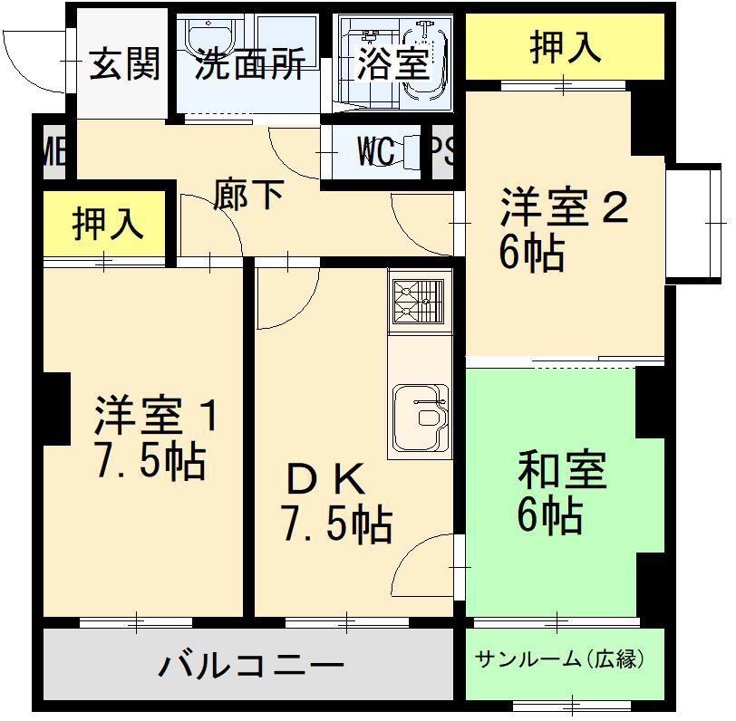 ベルサウンズ(3DK/3階)の間取り写真