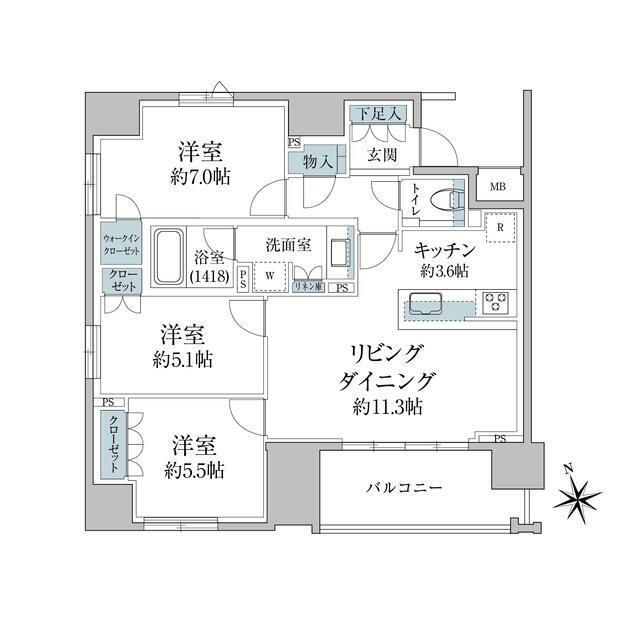 グランスイート八丁堀(3LDK/3階)の間取り写真