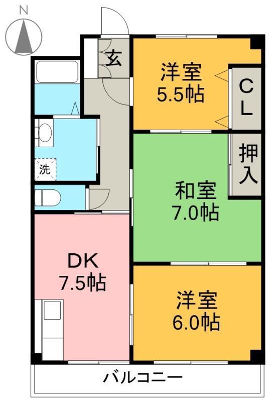 SINAJYURIME・GREEN西(3DK/1階)の間取り写真