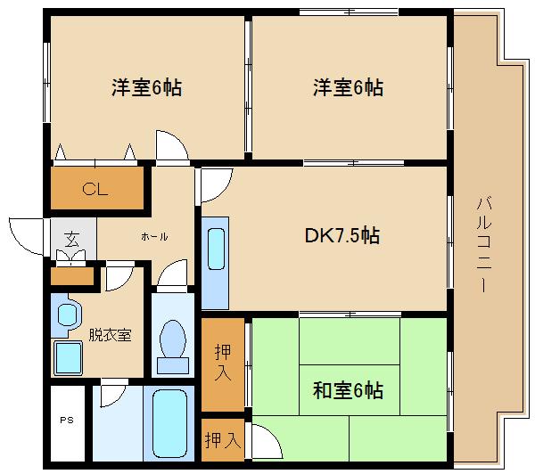 エスパシオI(3DK/1階)の間取り写真