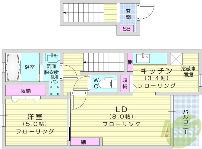 グラシアスK(1LDK/2階)の間取り写真