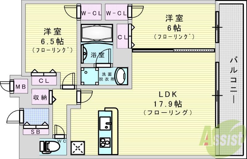 セノアタワー新大阪(2LDK/15階)の間取り写真