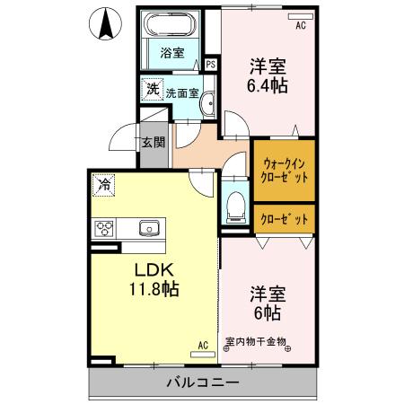 グラディコート B棟(2LDK/2階)の間取り写真