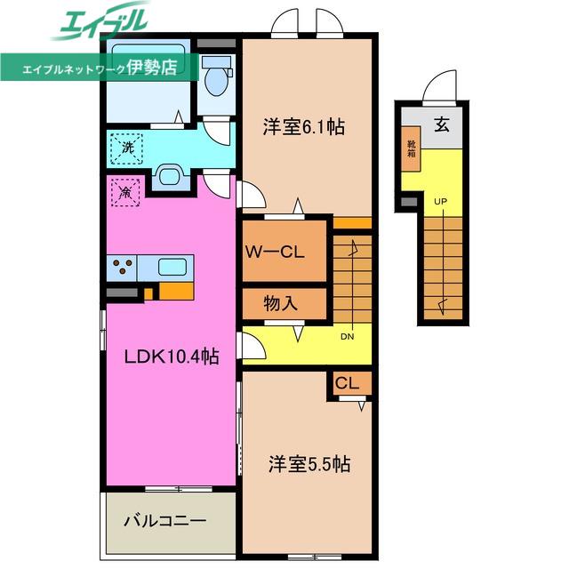 ラ・ルミエール A(2LDK/2階)の間取り写真