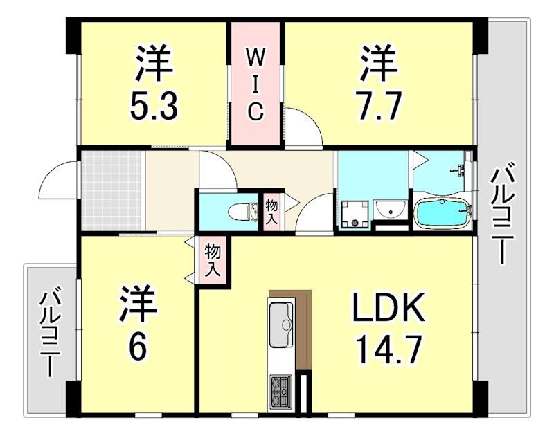 URパークタウン西武庫 19号棟(3LDK/5階)の間取り写真