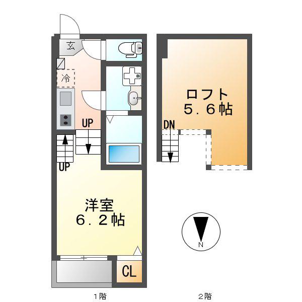 キララハイツ(1K/2階)の間取り写真