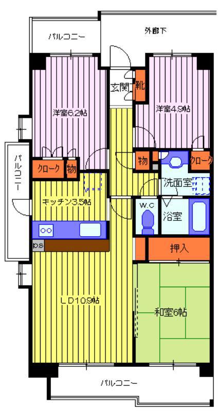 川越パークホームズ(3LDK/12階)の間取り写真