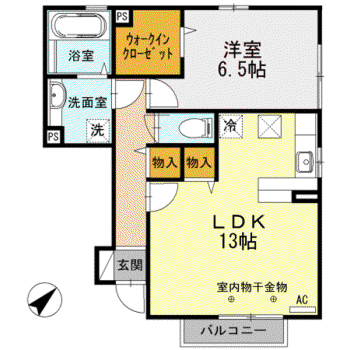 グレースフィーノ AB棟 B棟(1LDK/1階)の間取り写真