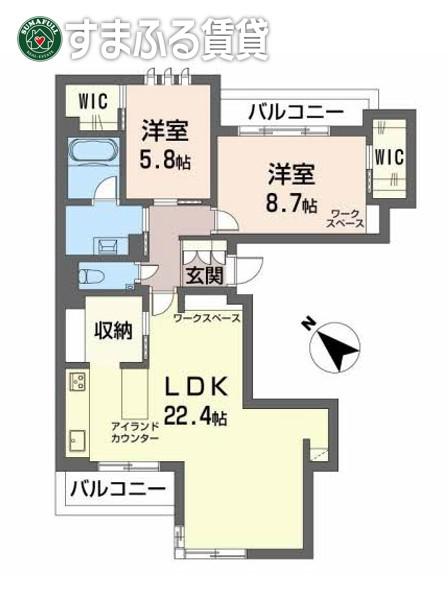 ヒュッゲ桜花(2LDK/2階)の間取り写真
