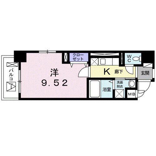 プルメリア(1K/4階)の間取り写真