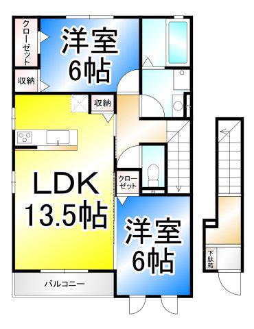 プライマリーコート(2LDK/2階)の間取り写真