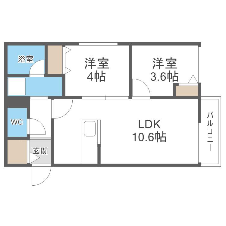 メニーズコート元町北(2LDK/2階)の間取り写真