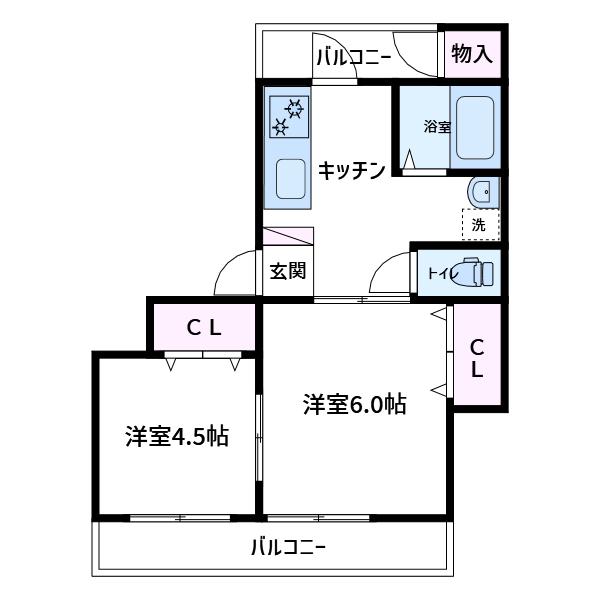 加登屋サンハイツ3号館(2K/2階)の間取り写真